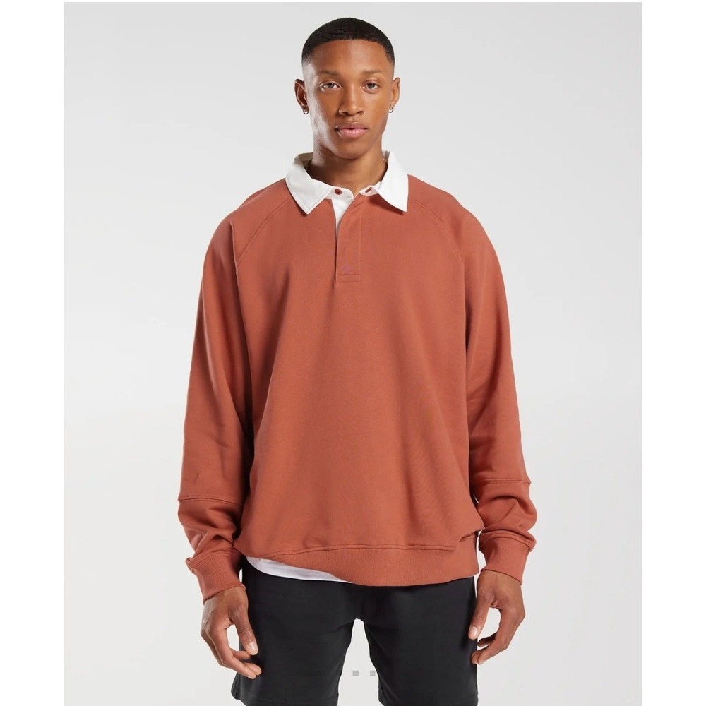 Men's Gymshark Large Rest Day Essentials Rugby Polo Sweatshirt Varsity Heritage